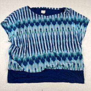 Chicos Boho Shirt Abstract Print Cap Sleeve Blouse Relaxed Fit Casual Top 3 XL